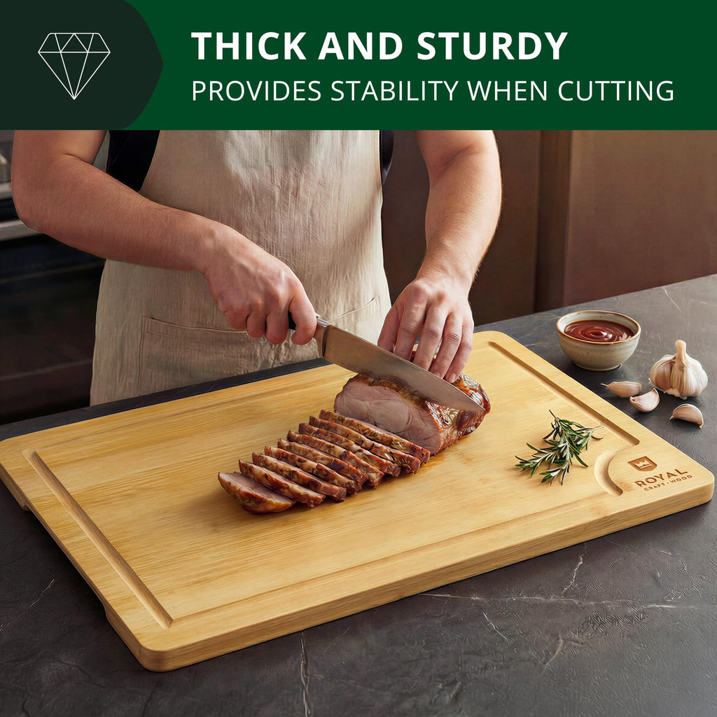 ROYAL CRAFT WOOD Organic Bamboo Cutting Board with Juice Groove - Kitchen Chopping Board for Meat (Butcher Block) Cheese and Vegetables