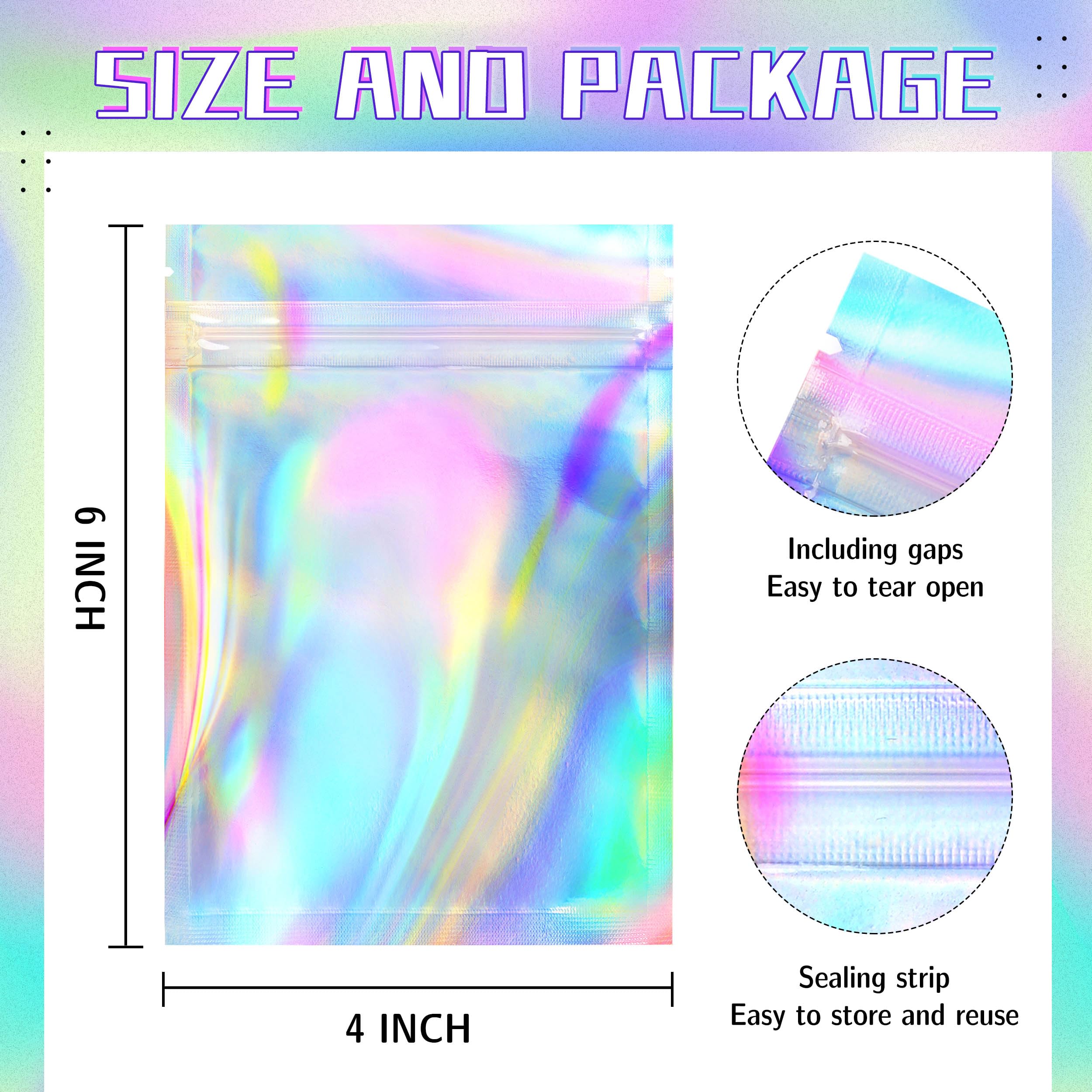 Holographic Mylar Bags Resealable Smell Proof Bags for lip gloss, Jewelry, Lash Candy and More - Small Business Packaging Supplies(100PACK, 3x9INCH)