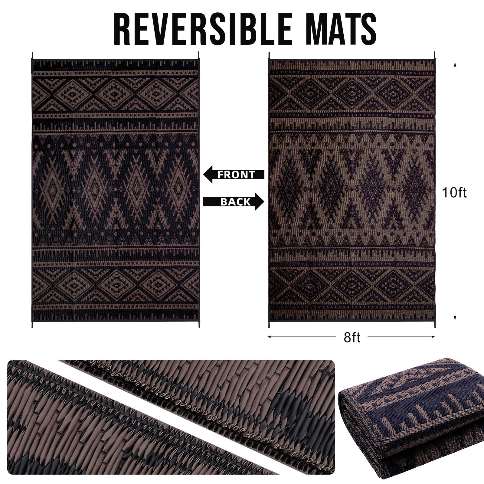 OLANLY Outdoor Rug Waterproof 5x8 ft, Reversible Outdoor Plastic Straw Rug, Boho Patio Rug, Indoor Outdoor Carpet, RV Mat Outside for Patio, Camp, Picnic, Balcony, Deck, Backyard, Black & White