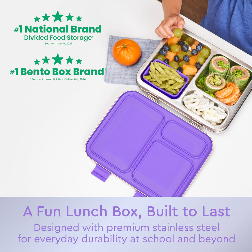 Bentgo Kids Stainless Steel Leak-Resistant Lunch Box - 3-Compartments with Bonus Silicone Container, Durable, Eco-Friendly, Dishwasher Safe, BPA-Free, Ideal for School, Ages 3+ (Blue)