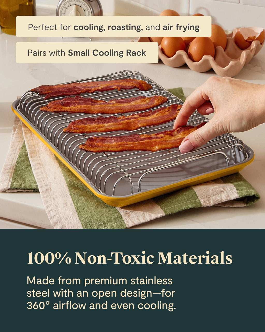 Caraway Stainless Steel Cooling Rack - 18" x 13" - For Cooling Baked Goods, Icing, & More - Designed to Fit Into Our Large Baking Sheet