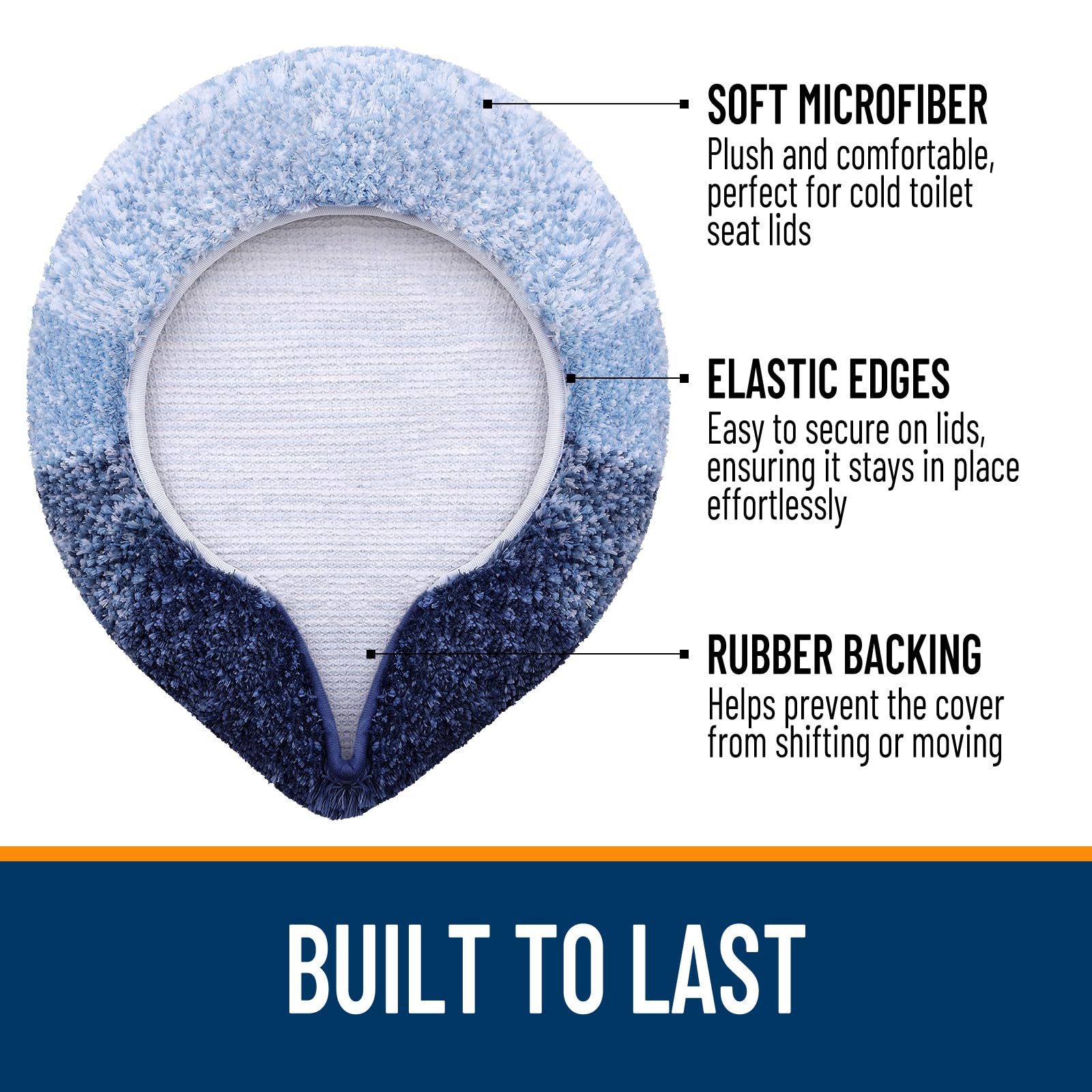 OLANLY Soft Microfiber Bathroom Toilet Lid Cover, Machine Washable Seat Covers, 17.5x15, Stays in Place Rubber Backing, Fits Most Round, Elongated and Oblong Lids, Accessories Decor, Gray