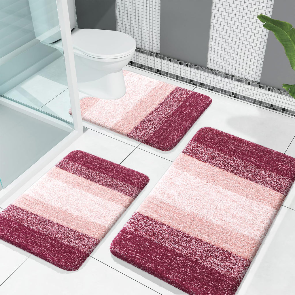 OLANLY Bathroom Rugs Sets 3 Piece, Soft Absorbent Microfiber Bath Mats and U-Shaped Contour Toilet Rug, Machine Wash Dry, Plush Shaggy Bath Mat Set for Bathroom (30"x20"+24"x16"+24"x20", Grey)