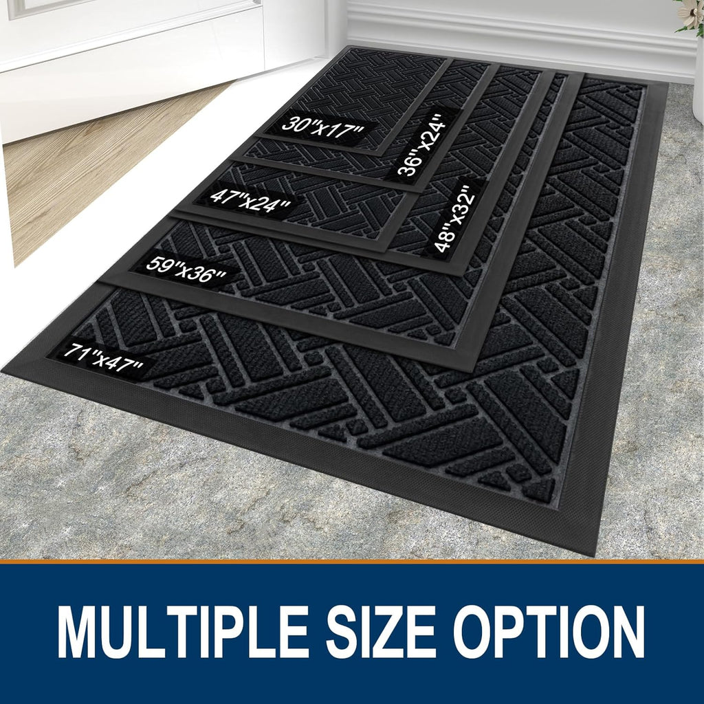 OLANLY Indoor Outdoor Mat, Sturdy Natural Rubber Floor Mat, Non Slip Low Profile Waterproof Doormat, and Stain Front Door Mats, Easy Clean Patio Entrance Mat, 30''x17'', Black