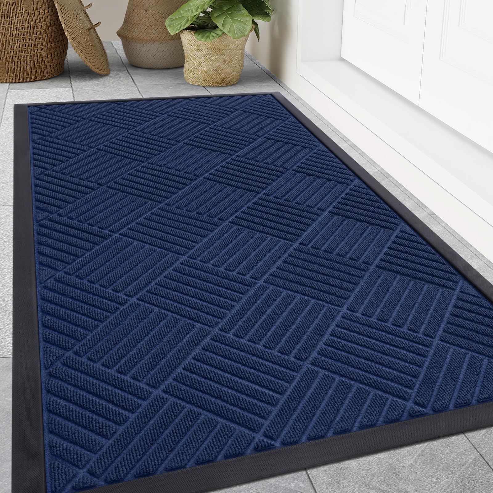 Smiry Front Door Mat Outside Entrance, Heavy Duty Outdoor Indoor Natural Rubber Doormat, Non Slip, Trap Dirt and Moisture, Easy Clean, Low Profile Patio Porch Entryway Mat, 29.5x17, Grey