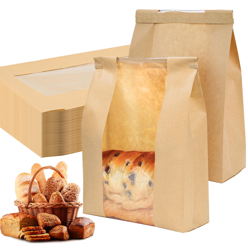 50 Pack Sourdough Bread Bags for Homemade Bread with Tin Tie Tab Lock Bakery Bags with Window kraft Bag for Toast Sandwich Cookie Snacks Packaging Storage and Gifting(8.27x13.6x3.54In)