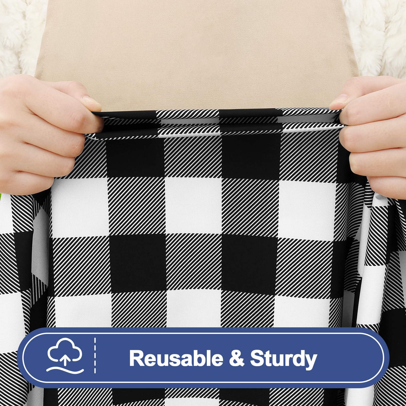 Smiry Picnic Table Cover with Bench Covers, Waterproof Elastic Fitted Tablecloths for 6 Foot Rectangle Tables, Washable Buffalo Plaid Tablecloth for Camping, Outdoor (Black & White, 30"x72")