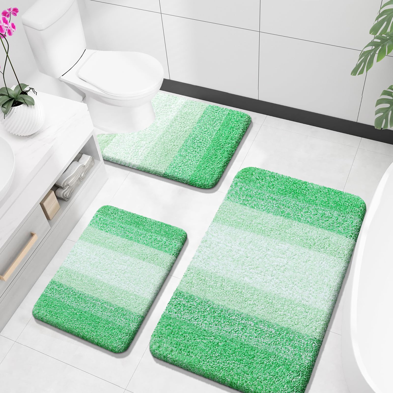 OLANLY Bathroom Rugs Sets 3 Piece, Soft Absorbent Microfiber Bath Mats and U-Shaped Contour Toilet Rug, Machine Wash Dry, Plush Shaggy Bath Mat Set for Bathroom (30"x20"+24"x16"+24"x20", Grey)