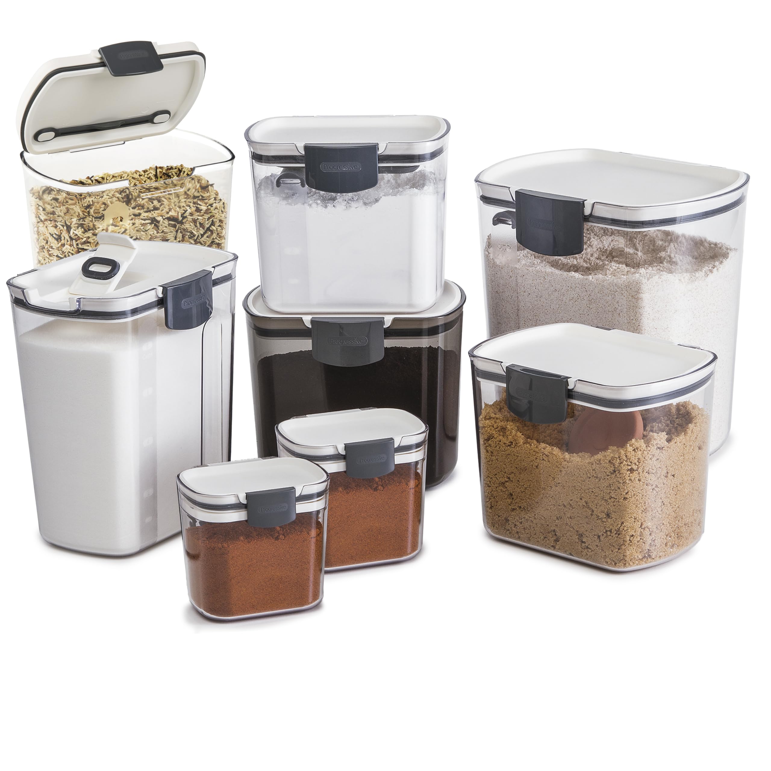 Progressive ProKeeper Baker's Airtight Kitchen Storage Canister Container Set for Flour, Sugar & More, Keeps Ingredients Fresh, with Accessories (Multicolor, 6- Piece)