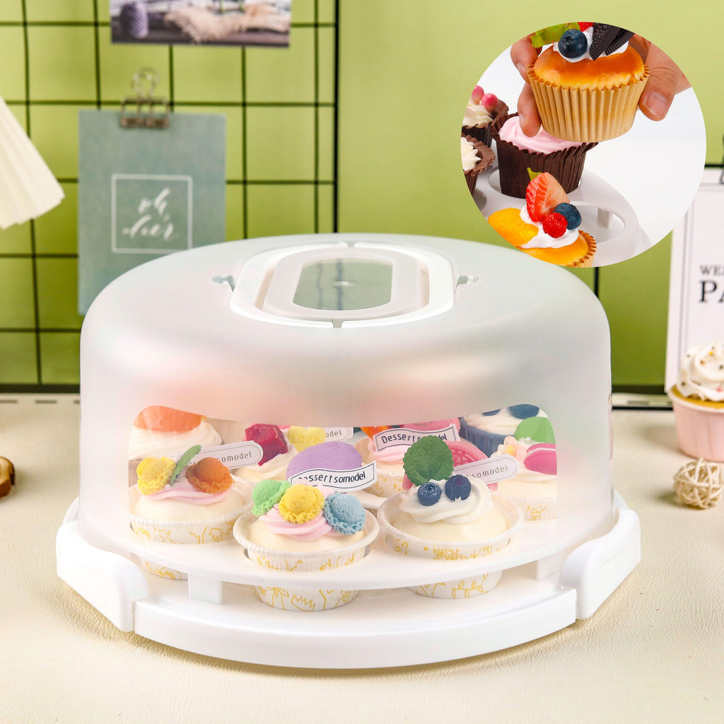 Green Cake Containers with Lids Round Plastic Cupcake Holders 4-in-1 Multipurpose Cake Carrier Holder for 11 Inch Cake Pies Cupcake Eggs Fruit or Snack Transport
