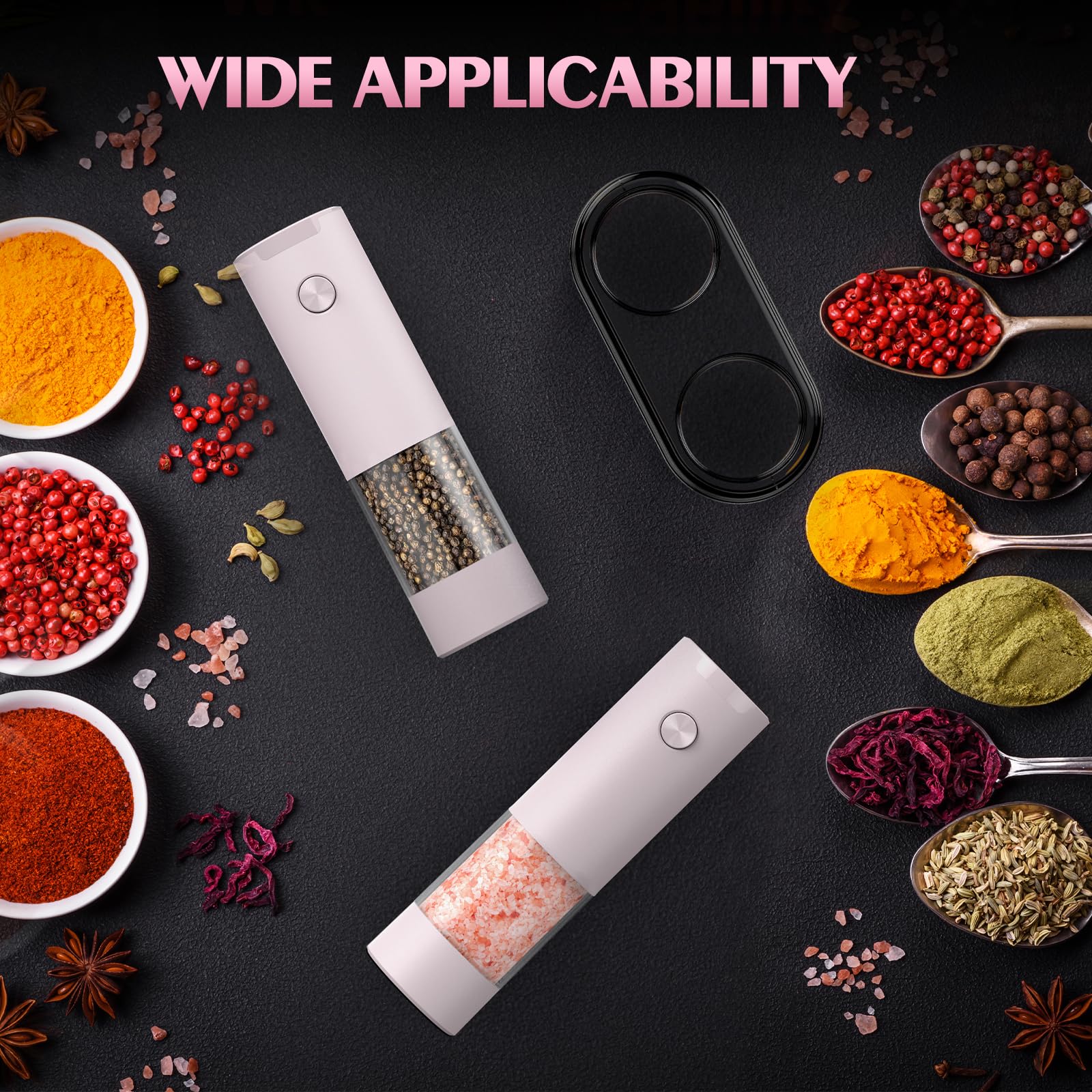 Electric Salt and Pepper Grinder Set Automatic Battery Pepper Mill Shakers Adjustable Coarseness Upgraded Larger Capacity with Led Home and Kitchen Appliances Birthday Gifts for Women Mom