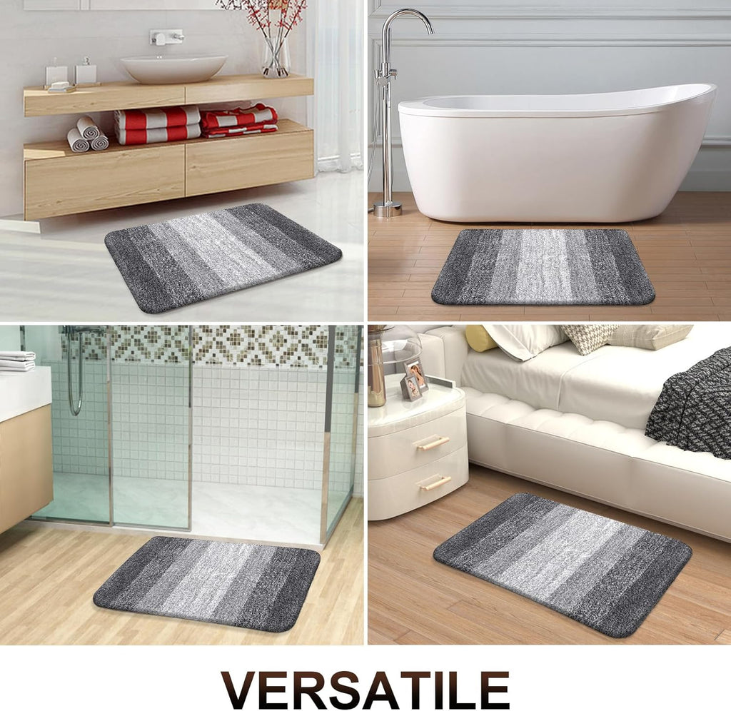 OLANLY Bathroom Rugs Sets 4 Piece, Soft Microfiber Absorbent Bath Mat, U-Shaped Contour Toilet Mat and Toilet Lid Cover, Quick Dry, Machine Washable, Toilet Cover and Rug Set for Bathroom, Grey