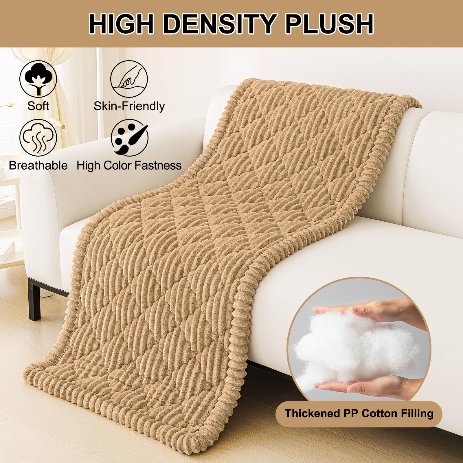 Smiry Pet Couch Cover for Dogs Washable, Non-Slip Fuzzy Couch Covers for 3 Cushion Sofa Pet Friendly, Soft Thick Furniture Protector Sofa Slipcover Mat for Dogs (Camel, 27.6" x 59")