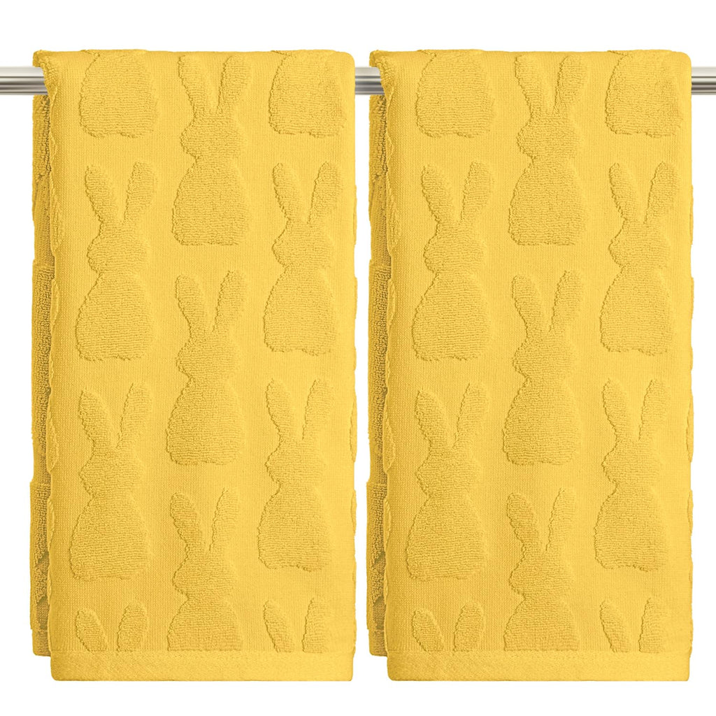 Artoid Mode 2 Pcs Beige 3D Rabbit Jacquard Easter Hand Towels for Bathroom, 100% Cotton Soft Absorbent Bathroom Decor Towels, 13.7 x 29.5 Inch