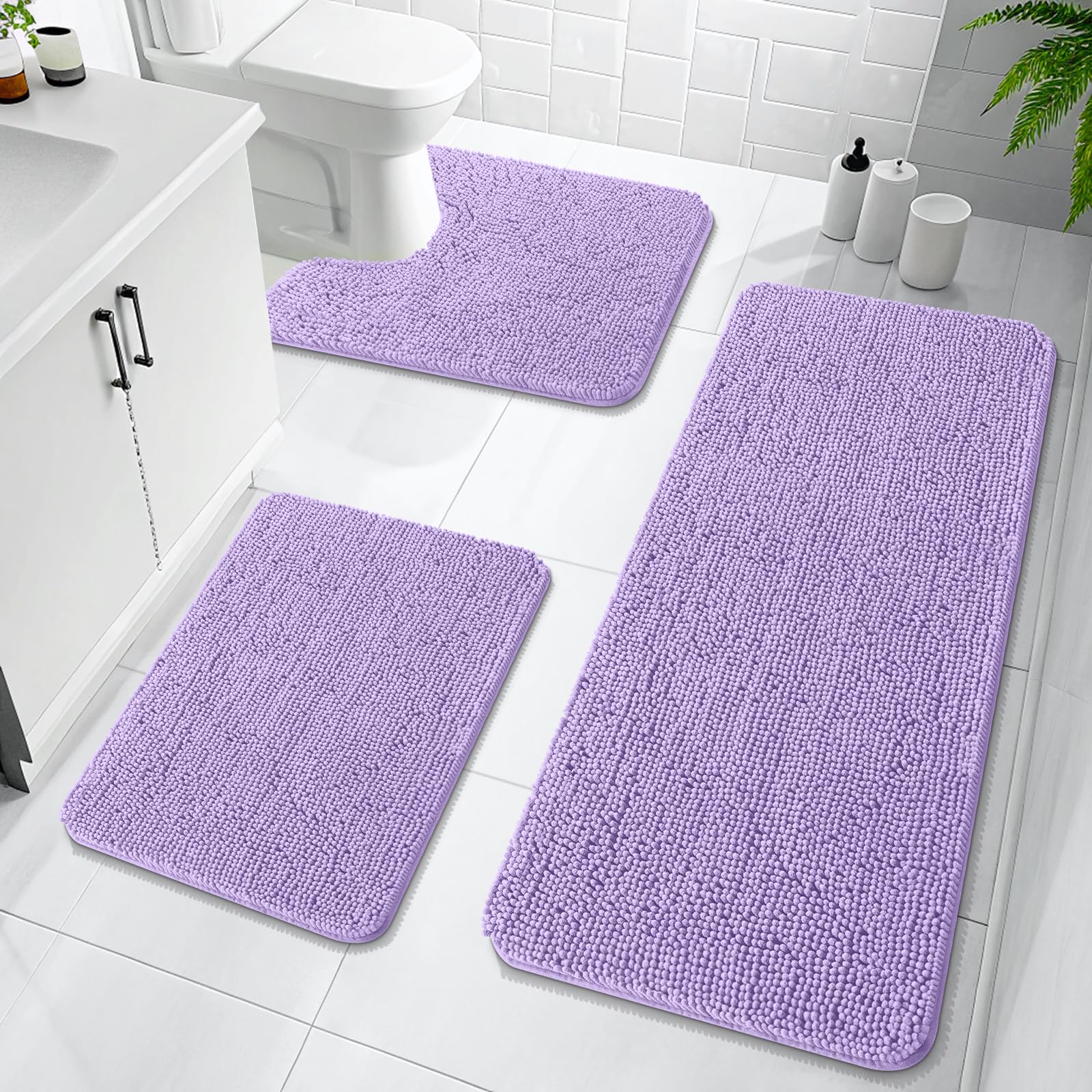 OLANLY Bathroom Rugs Sets 3 Piece, Soft Absorbent Chenille Bath Mats and U-Shaped Contour Toilet Rug, Quick Dry, Home Decor Accessories, Bath Mat Set for Bathroom (30"x20"+24"x16"+24"x20", Grey)