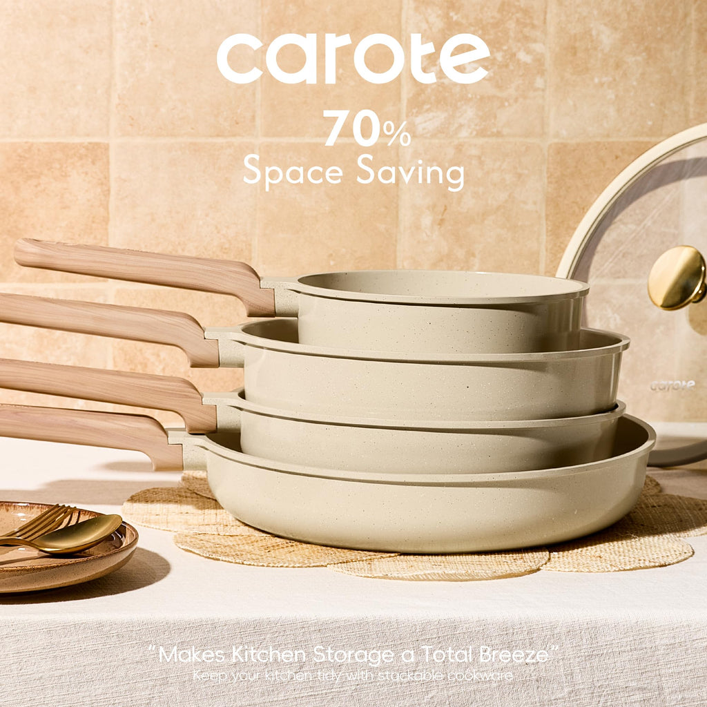 CAROTE 14Pcs Pots and Pans Set Non stick, Ceramic Cookware Set, Non-toxic Kitchen Cooking Set, PFAS and PFOA Free