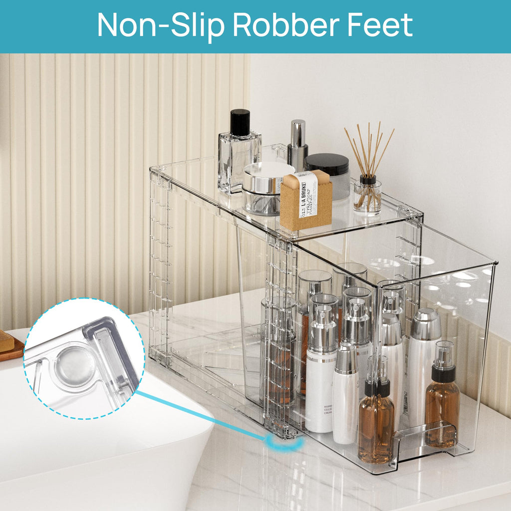 Vtopmart 4 Pack Stackable Storage Drawers,Clear Acrylic Drawer Organizers with Handles, Easily Assemble for Fridge, Bathroom,Kitchen Undersink,Cabinet,Pantry Organization and Storage
