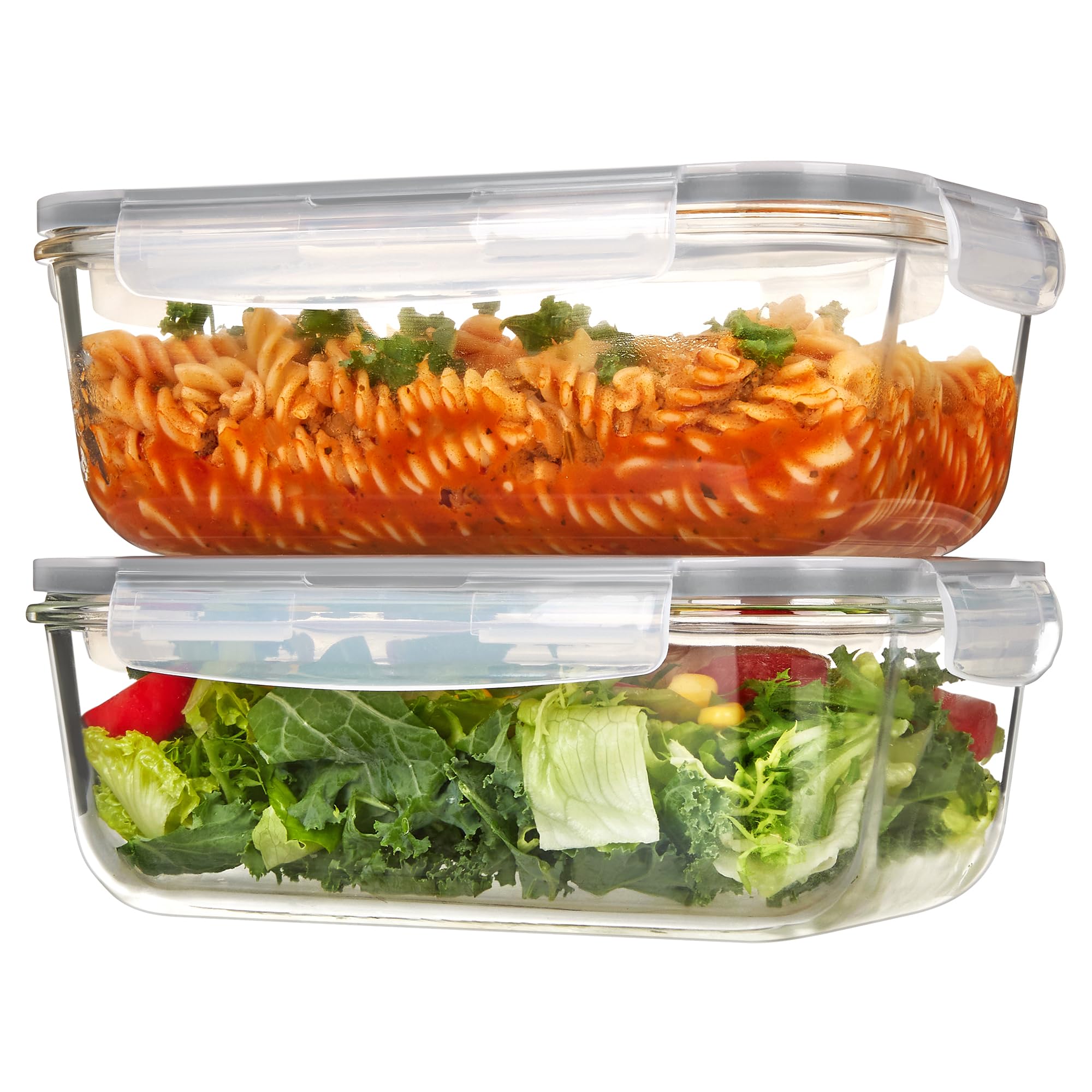 Vtopmart 2Pack 1860ml/63oz Large Glass Storage Containers with Lids, Meal Prep Food Container Set with Snap Airtight Lid for Baking, Microwave, Oven, Leak Proof, for Freezer, Dishwasher, Grey