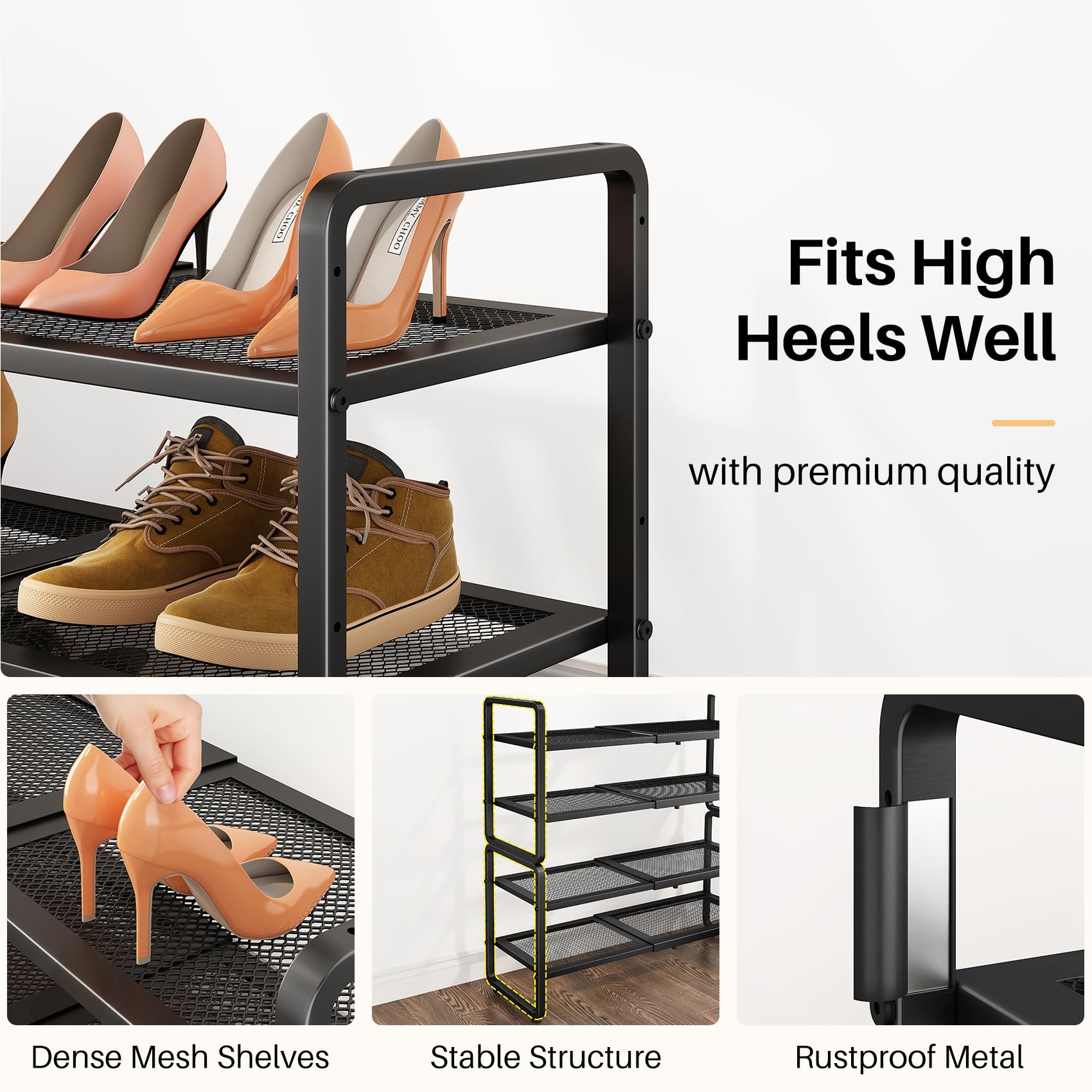 SNTD Shoe Rack - Expandable Shoe Organizer for Closet, Adjustable Metal Shoe Shelf Storage, Stackable Long Shoe Stand Holder for Garage, Entryway, Door Entrance (Black, 2-Tier)