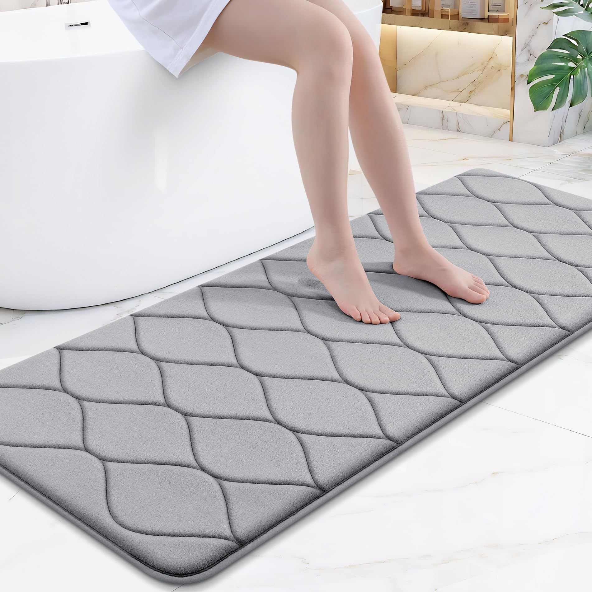 Smiry Memory Foam Bath Mat 30''x20'', Ultra Soft Non-Slip Bathroom Rug, Plush Water Absorbent Quick Dry and Machine Washable Floor Mat for Shower, Tub & Home Decor, Grey