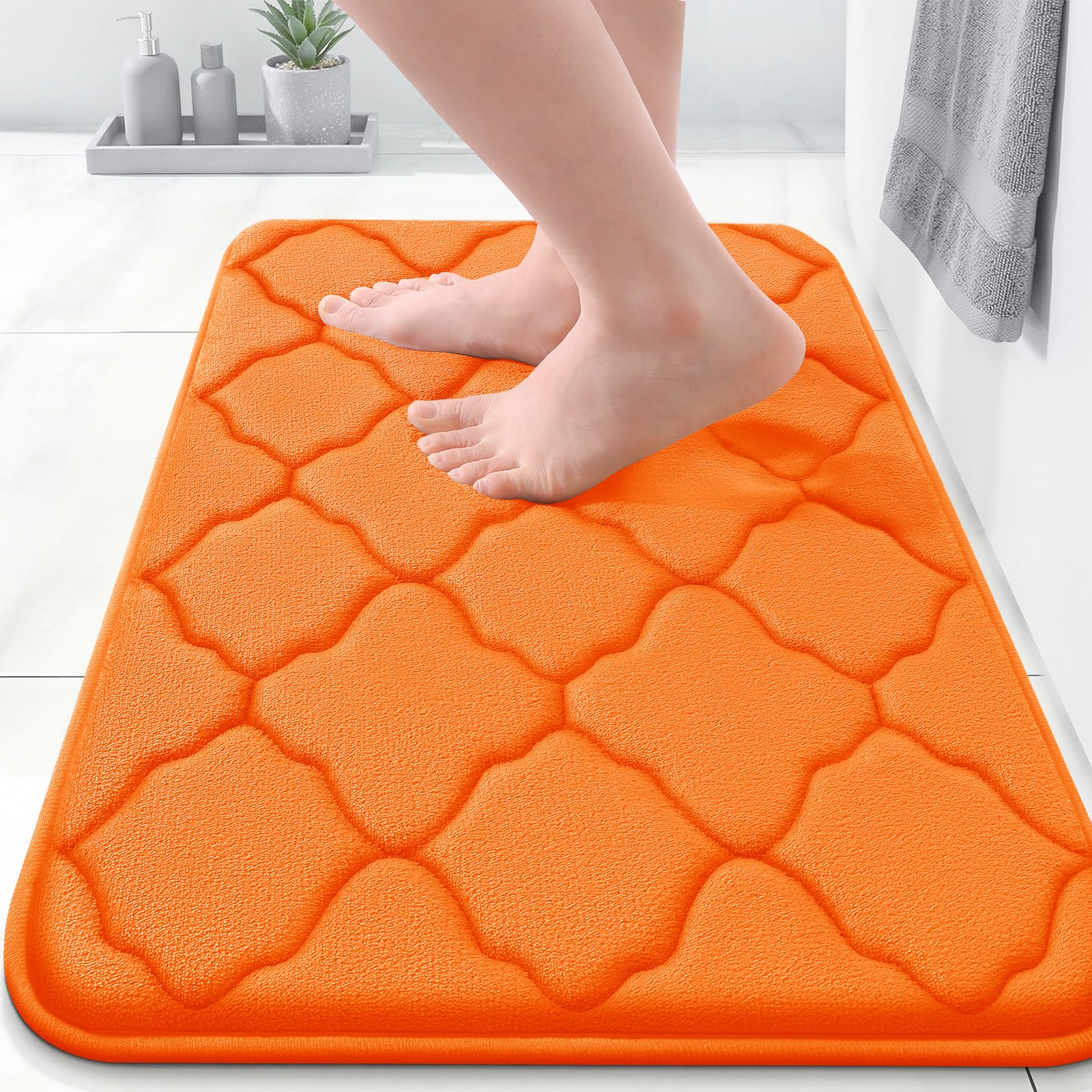 OLANLY Memory Foam Bath Mat Rug 24x16, Ultra Soft and Absorbent Bathroom Rugs, Non-Slip, Comfortable, Machine Washable Bath Carpet for Bathroom Floor, Tub, Shower and Home Decor Accessories, Black