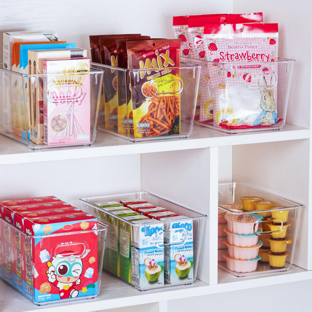 Vtopmart 6 PCS Clear Plastic Storage Bins, Pantry Organizer Containers with Handle for Refrigerator, Fridge, Cabinet, Kitchen, Countertops, Cupboard, Home Organization and Storage, XL