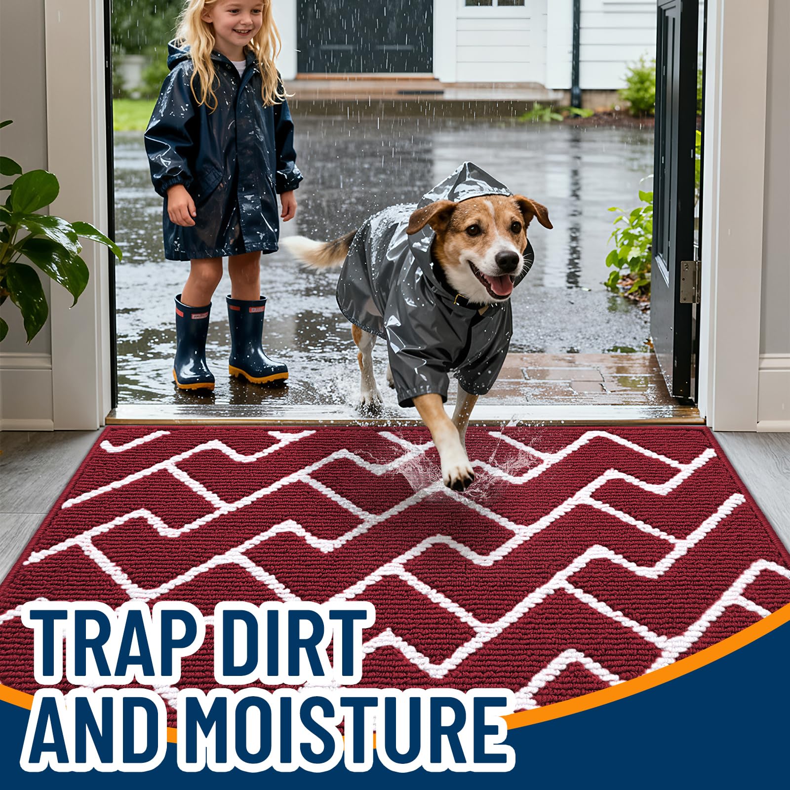 OLANLY Front Door Mat, Non-Slip Rubber Backing, Dirt Resistant and Absorbent, Washable, Easy to Clean Low-Profile Indoor Doormat for Back Door, Entryway, Inside Entrance, 32x20, Grey