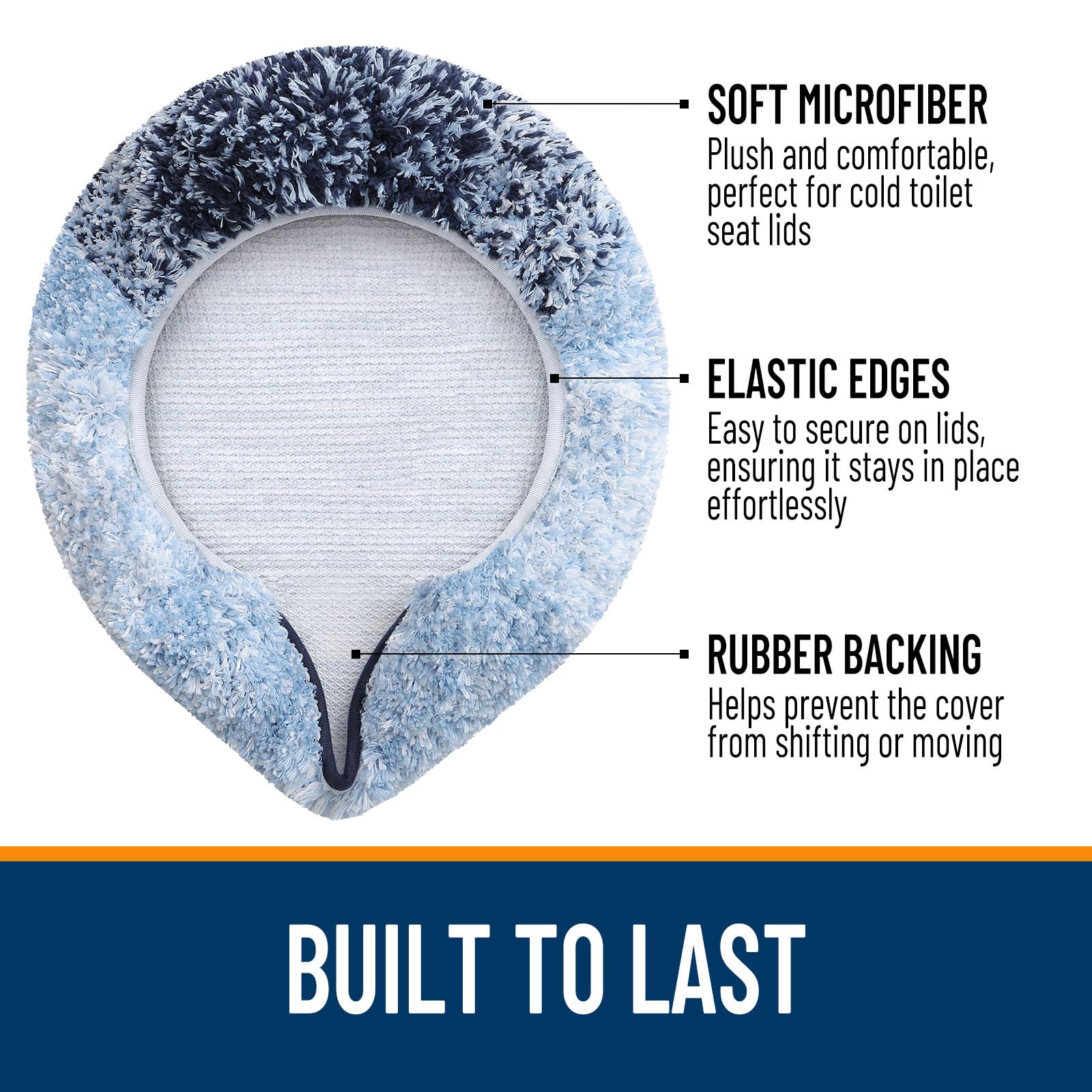 OLANLY Soft Microfiber Bathroom Toilet Lid Cover, Machine Washable Seat Covers, 17.5x15, Stays in Place Rubber Backing, Fits Most Round, Elongated and Oblong Lids, Accessories Decor, Gray