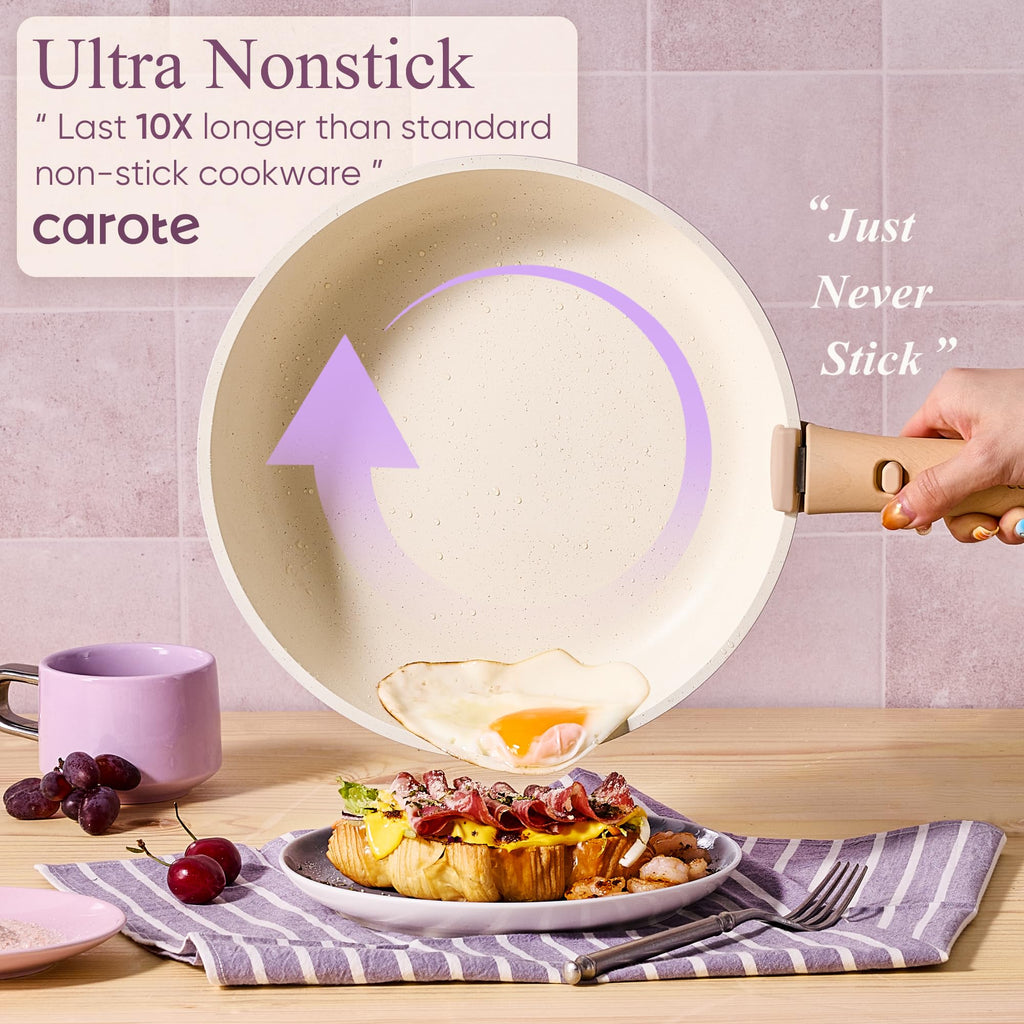 CAROTE Pots and Pans Set, Nonstick Cookware Set Detachable Handle, 19pcs Induction Kitchen Cookware Sets Non Stick with Removable Handle, RV Cookware Set, Oven Safe, Sage Green