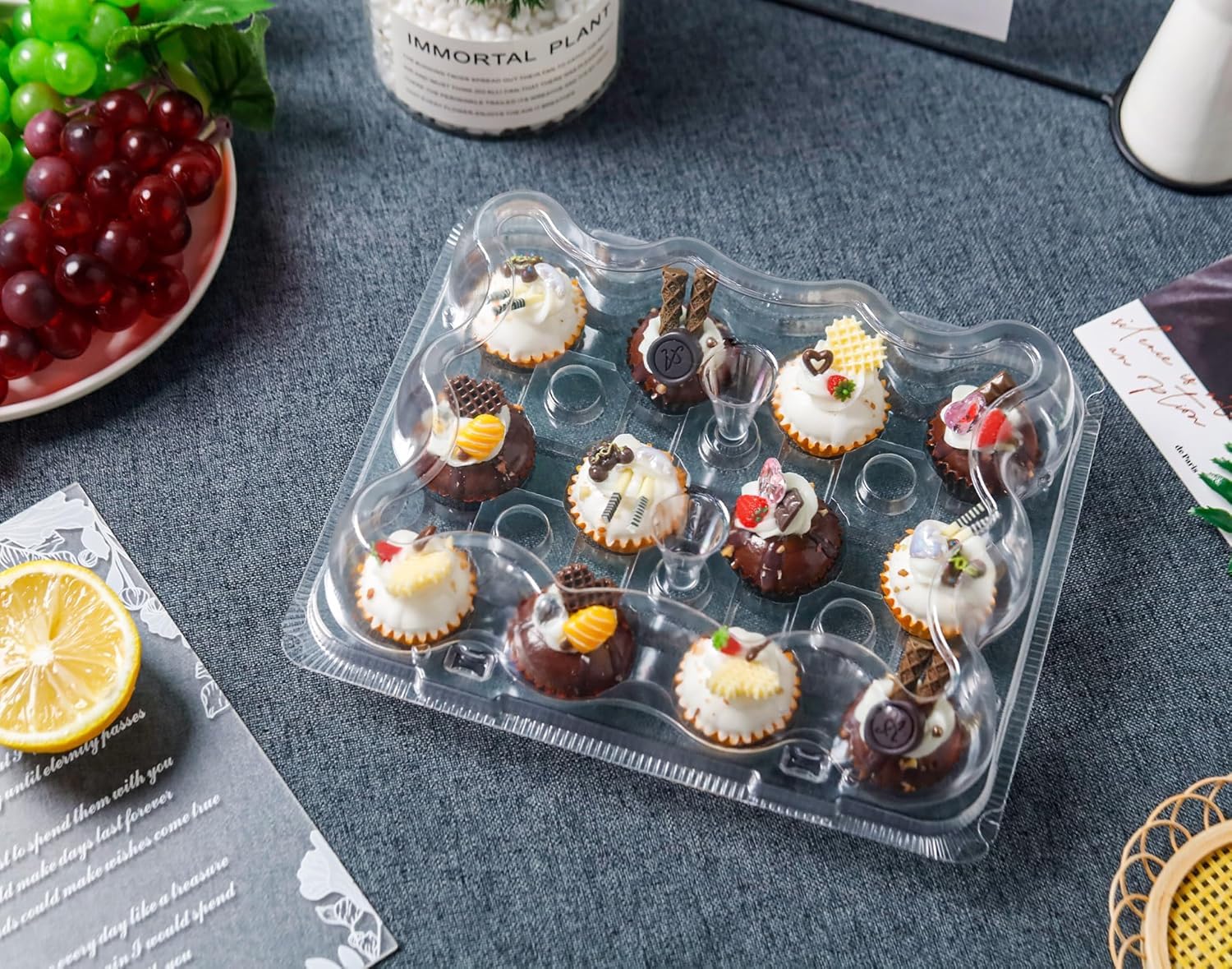 12 Count Mini Cupcake Containers 20 Pack Cupcake Holder with Detachable Tall Dome Lids Mini Plastic Stackable Cupcake Boxes for 240 Cupcakes, BPA Free