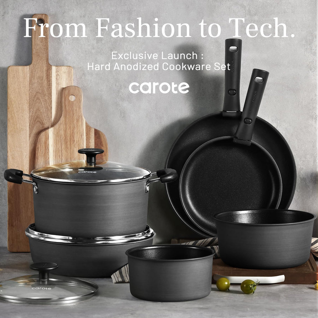 CAROTE 17pcs Pots and Pans Set, Nonstick Cookware Set Detachable Handle, Induction Kitchen Cookware Sets Non Stick with Removable Handle, RV Cookware Set, Oven Safe
