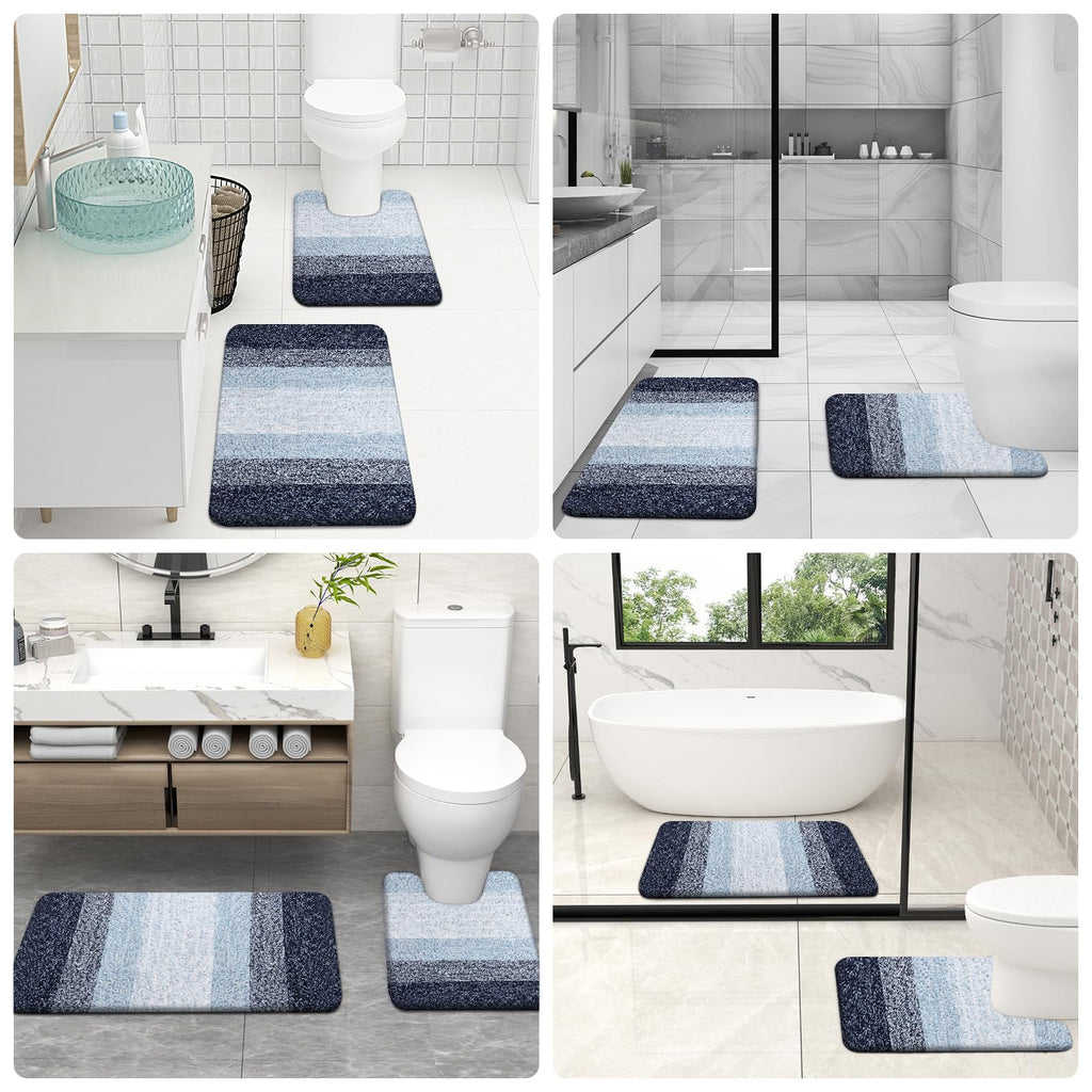 OLANLY Bathroom Rugs Sets 3 Piece, Soft Absorbent Microfiber Bath Mats and U-Shaped Contour Toilet Rug, Machine Wash Dry, Plush Shaggy Bath Mat Set for Bathroom (30"x20"+24"x16"+24"x20", Grey)
