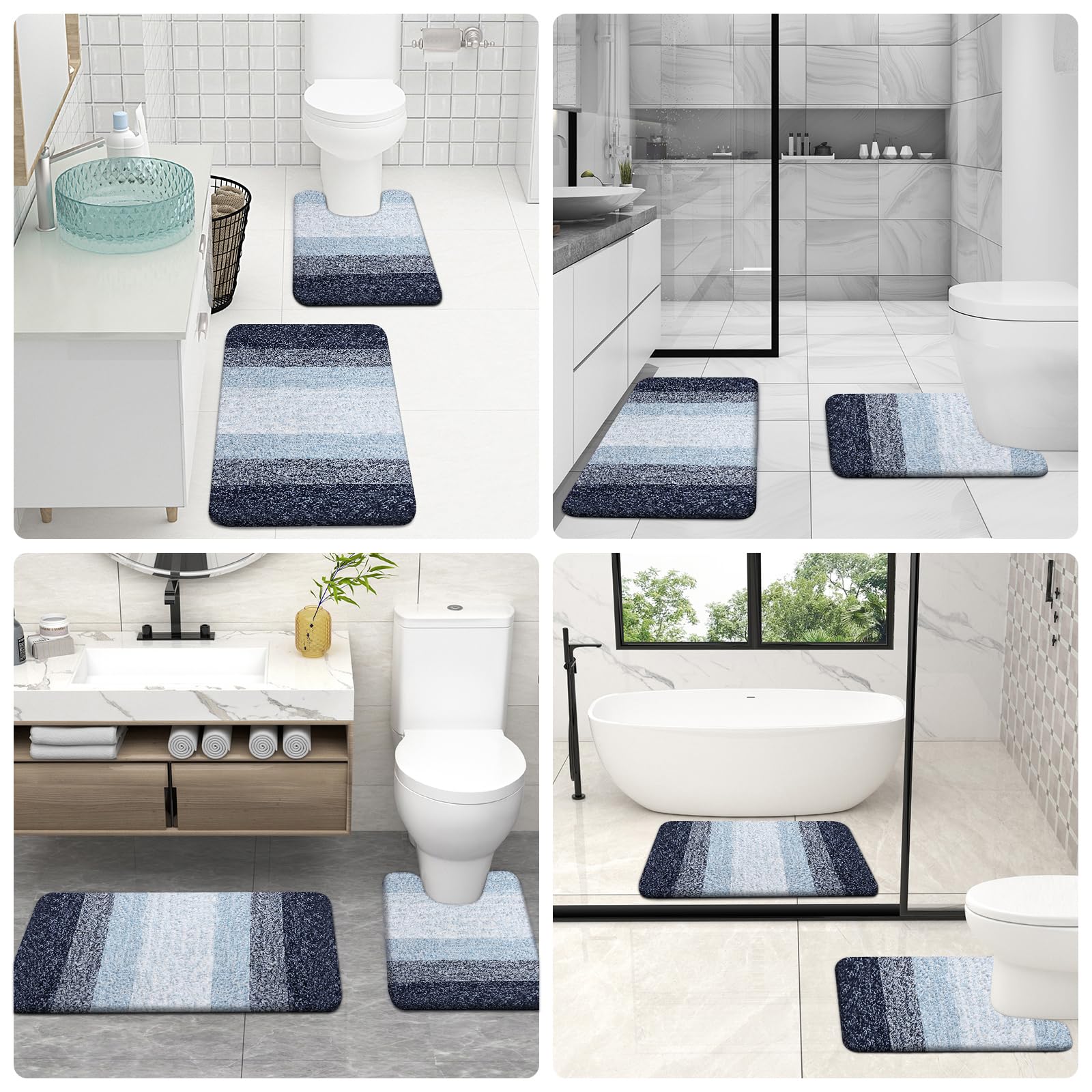 OLANLY Bathroom Rugs Sets 3 Piece, Soft Absorbent Microfiber Bath Mats and U-Shaped Contour Toilet Rug, Machine Wash Dry, Plush Shaggy Bath Mat Set for Bathroom (30"x20"+24"x16"+24"x20", Grey)