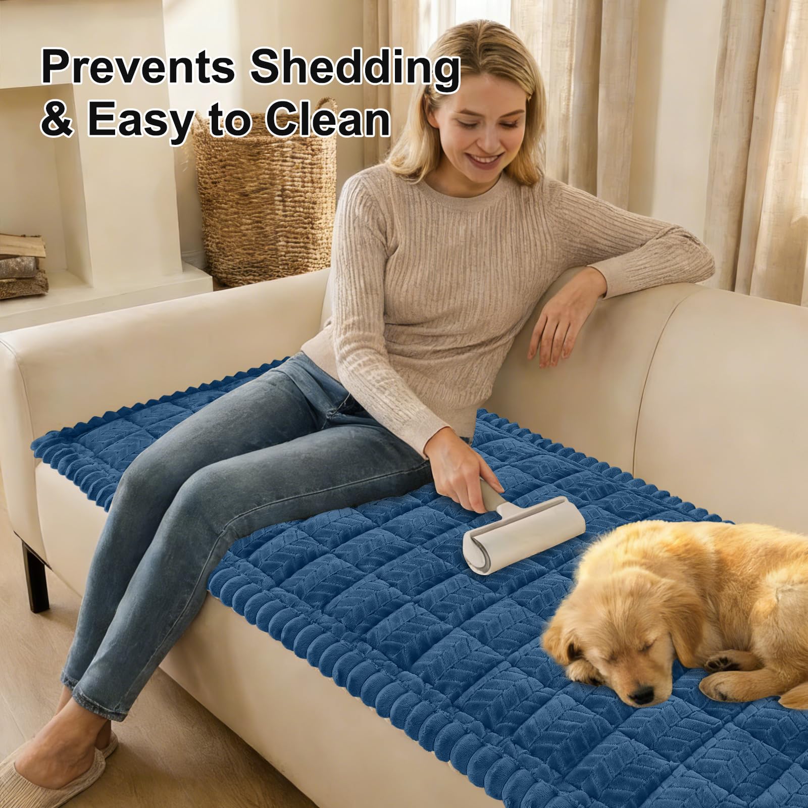 Smiry Non Slip Couch Covers for Dogs, Fuzzy Pet Couch Covers for 2-3 Cushion Sofa Pet Friendly, Soft Sofa Slipcovers Cushion Furniture Protector Washable (Beige, 27.6" x 59")
