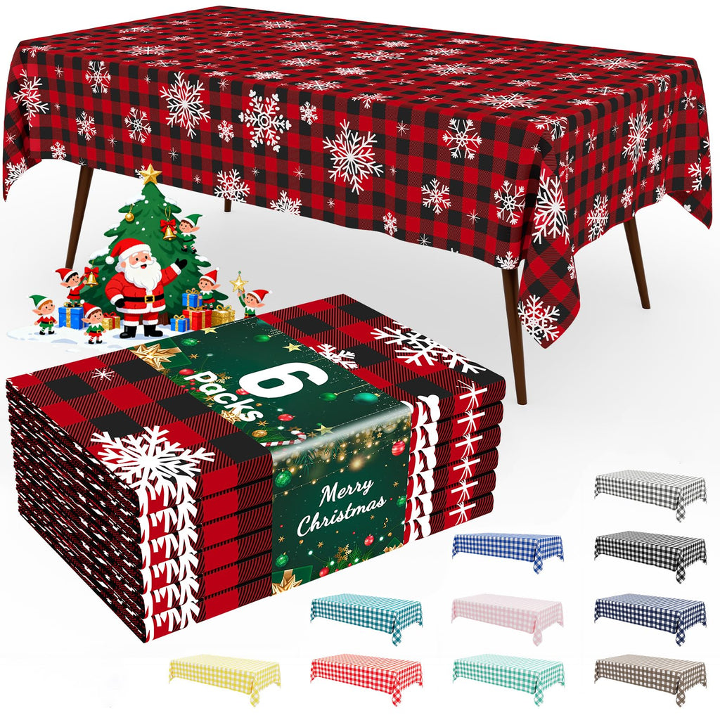Smiry 3 Pack Red Gingham Disposable Tablecloths - 54" x 108" Heavy Duty Plastic Table Cloth, Waterproof Buffalo Plaid Table Covers for Picnic, Banquets, Outdoor Parties