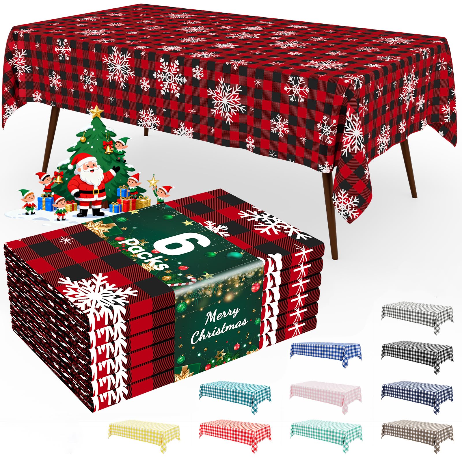 Smiry 3 Pack Red Gingham Disposable Tablecloths - 54" x 108" Heavy Duty Plastic Table Cloth, Waterproof Buffalo Plaid Table Covers for Picnic, Banquets, Outdoor Parties