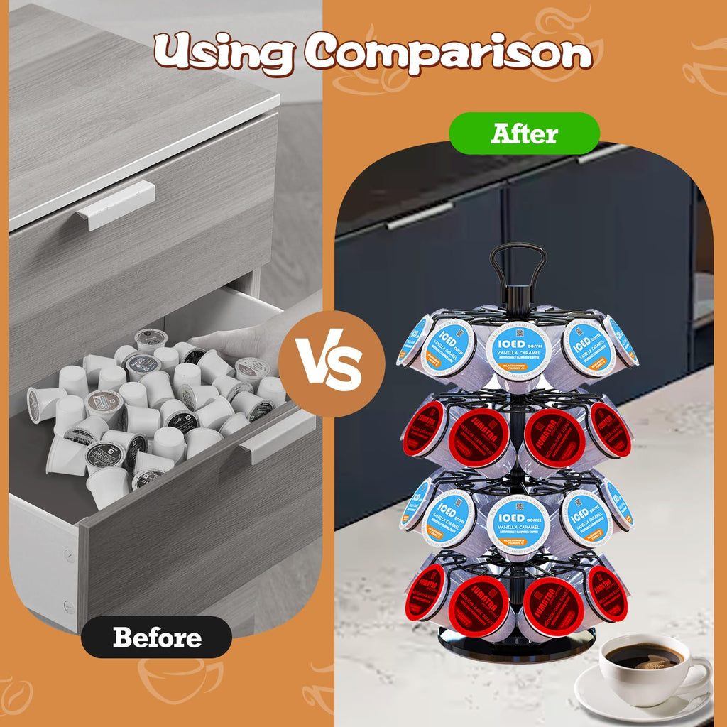 K Cup Holders,K Cup Holder, K Cups Holder,K Cup Carousel, Coffee Pods Holder Storage Organizer Stand,No Assembly Required,Black (Capacity of 40 Pods, Black)