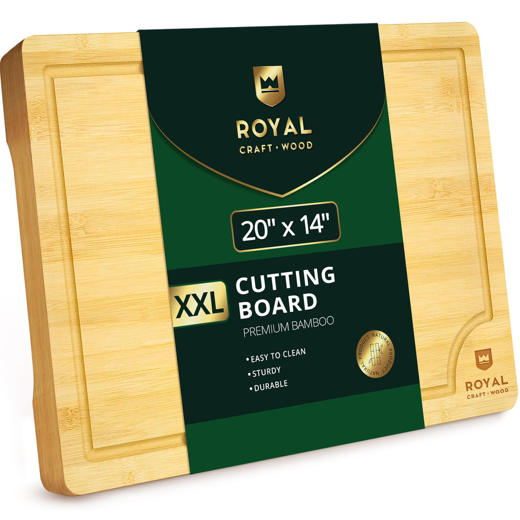ROYAL CRAFT WOOD Organic Bamboo Cutting Board with Juice Groove - Kitchen Chopping Board for Meat (Butcher Block) Cheese and Vegetables