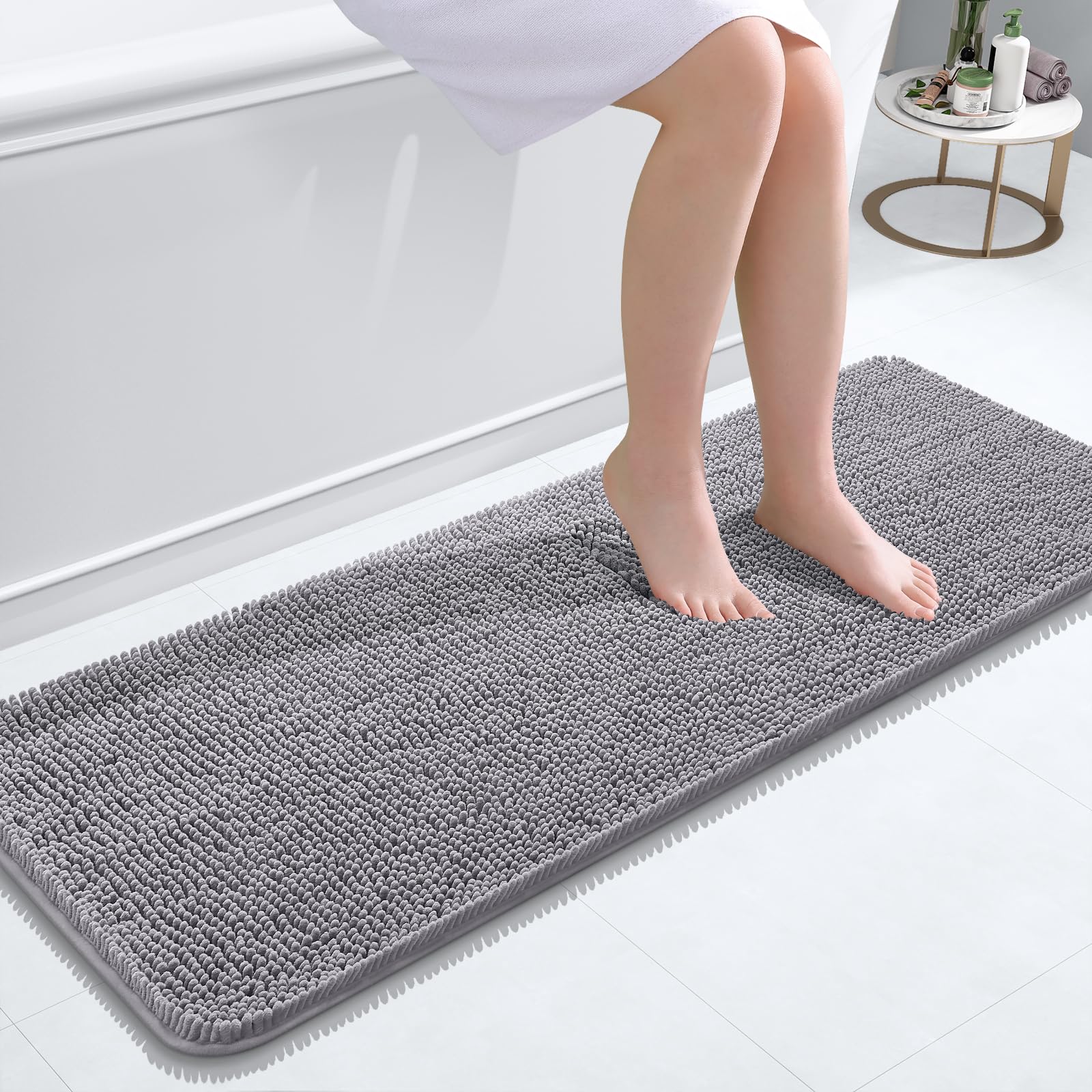 OLANLY Bathroom Rugs 30x20, Extra Soft Absorbent Chenille Bath Rugs, Rubber Backing Quick Dry, Machine Washable Bath Mats for Bathroom Floor, Tub and Shower, Home Decor Accessories, Grey