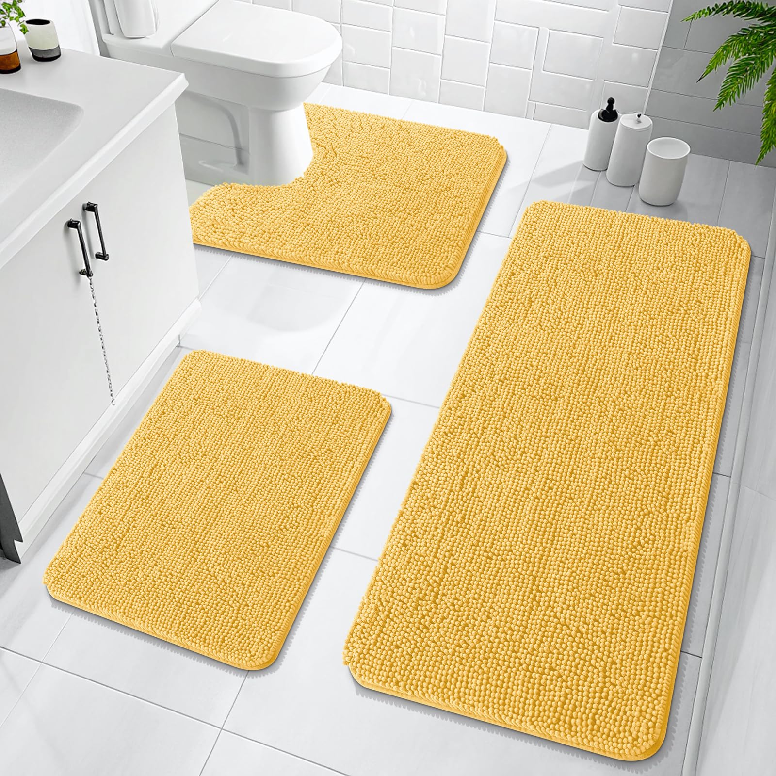 OLANLY Bathroom Rugs Sets 3 Piece, Soft Absorbent Chenille Bath Mats and U-Shaped Contour Toilet Rug, Quick Dry, Home Decor Accessories, Bath Mat Set for Bathroom (30"x20"+24"x16"+24"x20", Grey)