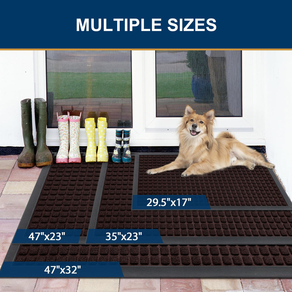 Smiry Front Door Mat Outside Entrance, Heavy Duty Natural Rubber Doormat, Non Slip, Trap Dirt and Moisture, Easy Clean, Low Profile Welcome Floor Mats for Indoor Outdoor Entry, 29.5x17 Inch, Black