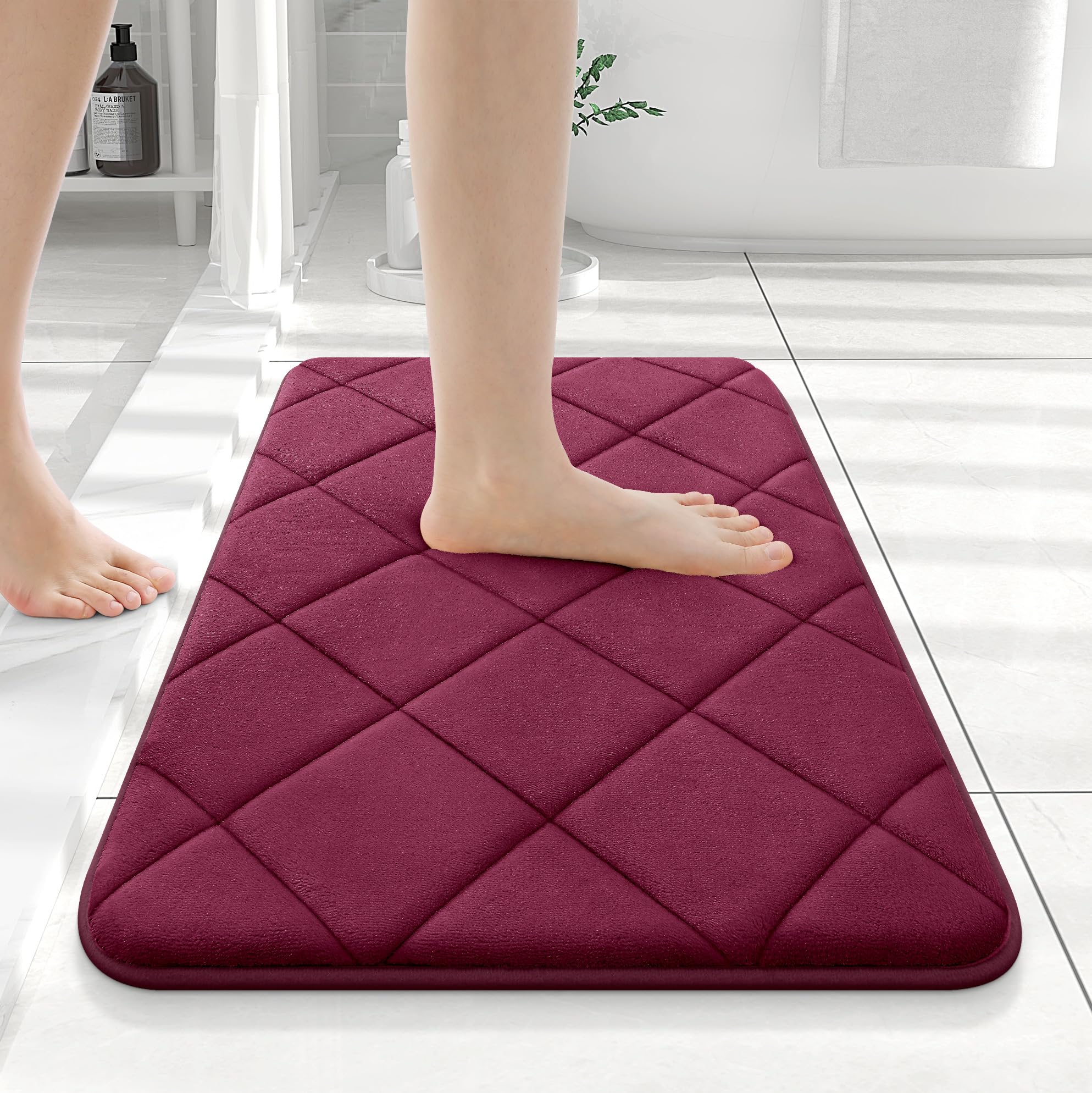 OLANLY Memory Foam Bath Mat 30x20, Ultra Soft and Absorbent Bathroom Rugs, Machine Washable, Comfortable Bath Carpet for Bathroom Floor, Tub and Shower, Black