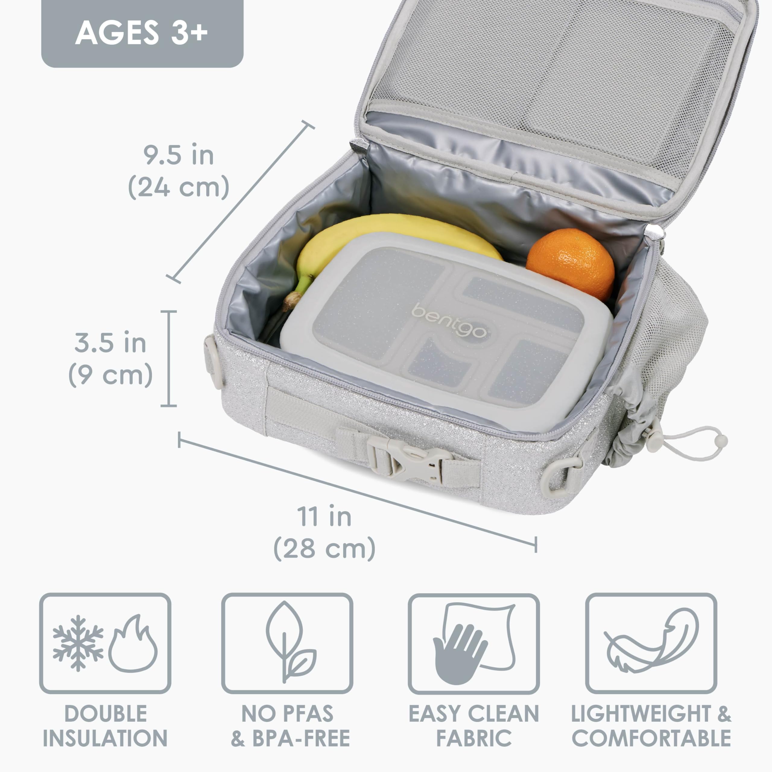 Bentgo Kids Lunch Bag - Durable, Double-Insulated Lunch Bag for Kids 3+; Holds Lunch Box, Water Bottle, & Snacks; Easy-Clean Water-Resistant Fabric & Multiple Zippered Pockets (Mermaid)