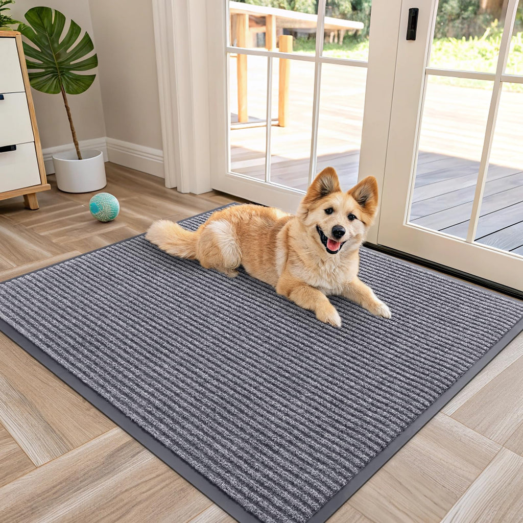 OLANLY Front Door Mat Indoor Outdoor Entrance, Waterproof Heavy Duty Doormat, Fade Resistant, Low Profile, Easy Clean Patio Porch Welcome Floor Mats for Entry, 29.5x17, Grey