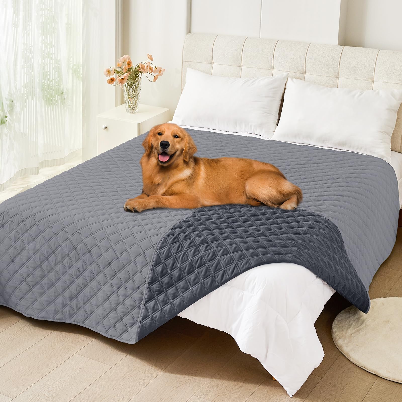 Smiry Waterproof Couch Covers for Dogs Washable, Reversible Pet Couch Covers for 3 Cushion Sofa Pet Friendly, Soft Sofa Furniture Protector for Dogs Cat Kids, Checkered (30"x70", Grey/Dark Grey)
