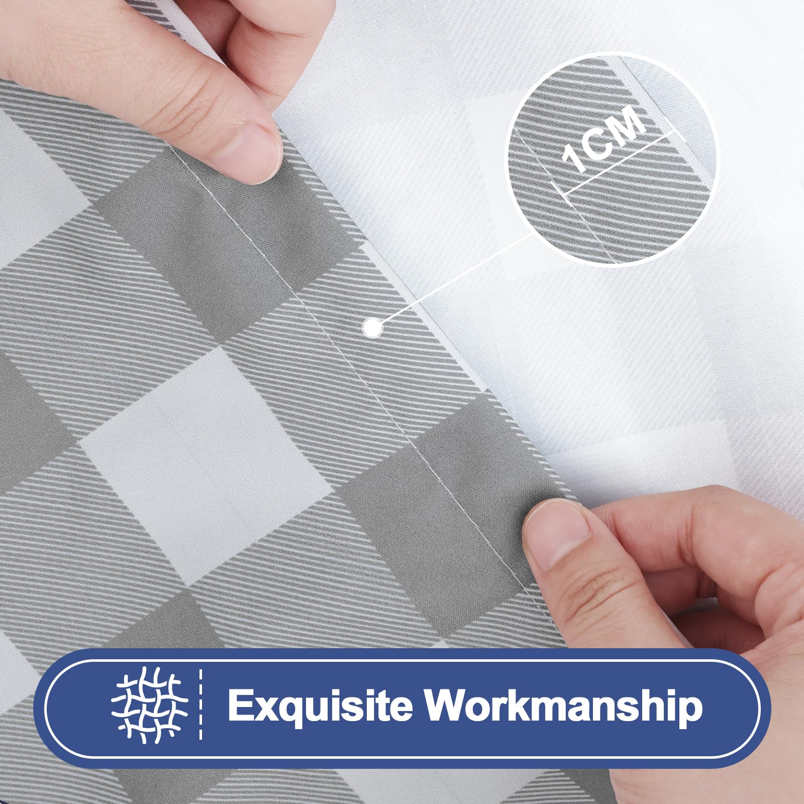 Smiry Picnic Table Cover with Bench Covers, Waterproof Elastic Fitted Tablecloths for 6 Foot Rectangle Tables, Washable Buffalo Plaid Tablecloth for Camping, Outdoor (Black & White, 30"x72")