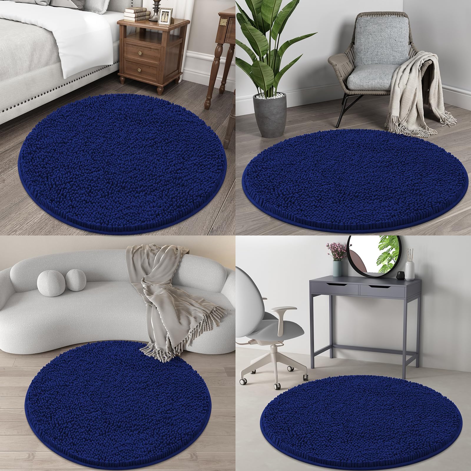 OLANLY 30-inch Round Bathroom Rugs, Extra Soft and Absorbent Chenille Bath Rugs, Quick Dry Machine Washable Bath Mats for Bathroom Floor, Tub and Shower, Home Decor Accessories, Grey