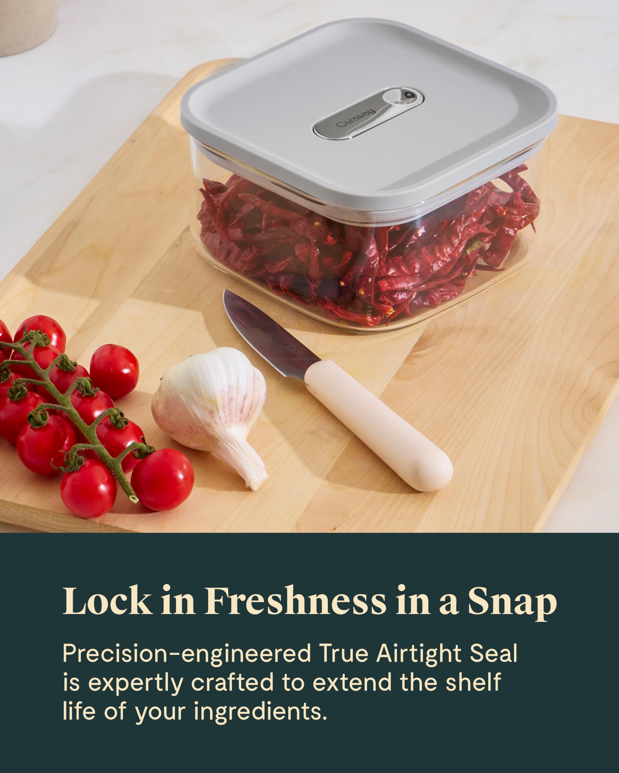 Caraway 4qt Glass Airtight Food Storage Container with Lid – Non-Toxic, BPA-Free Kitchen Storage Container – Stackable, Space-Saving Airtight Container for Dry Goods and More - Cream