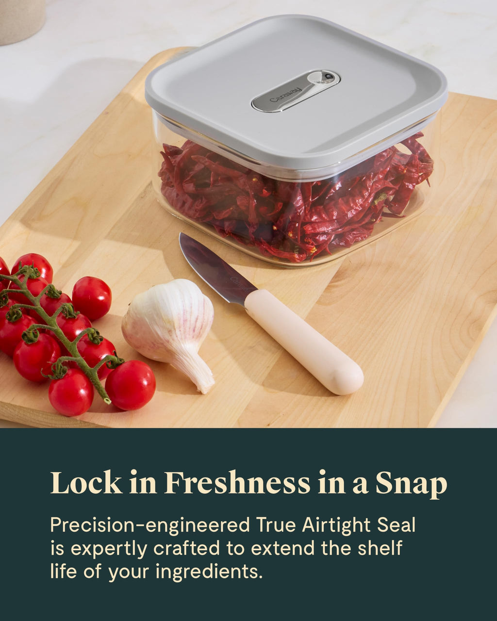 Caraway 4qt Glass Airtight Food Storage Container with Lid – Non-Toxic, BPA-Free Kitchen Storage Container – Stackable, Space-Saving Airtight Container for Dry Goods and More - Cream