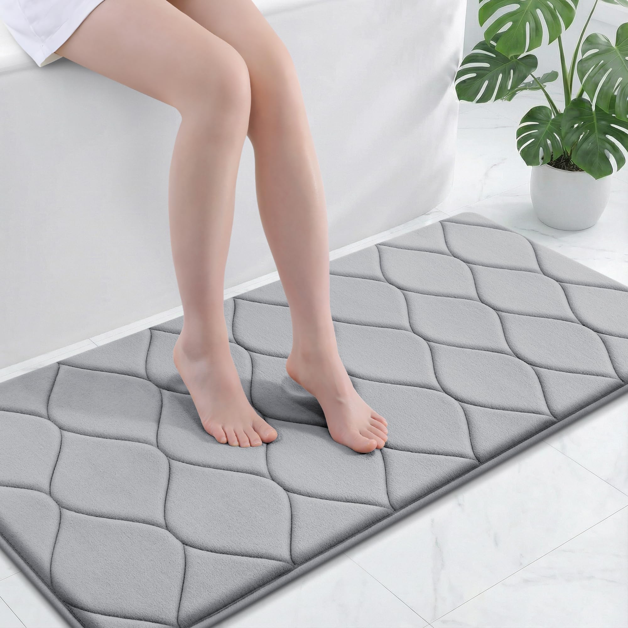 Smiry Memory Foam Bath Mat 30''x20'', Ultra Soft Non-Slip Bathroom Rug, Plush Water Absorbent Quick Dry and Machine Washable Floor Mat for Shower, Tub & Home Decor, Grey